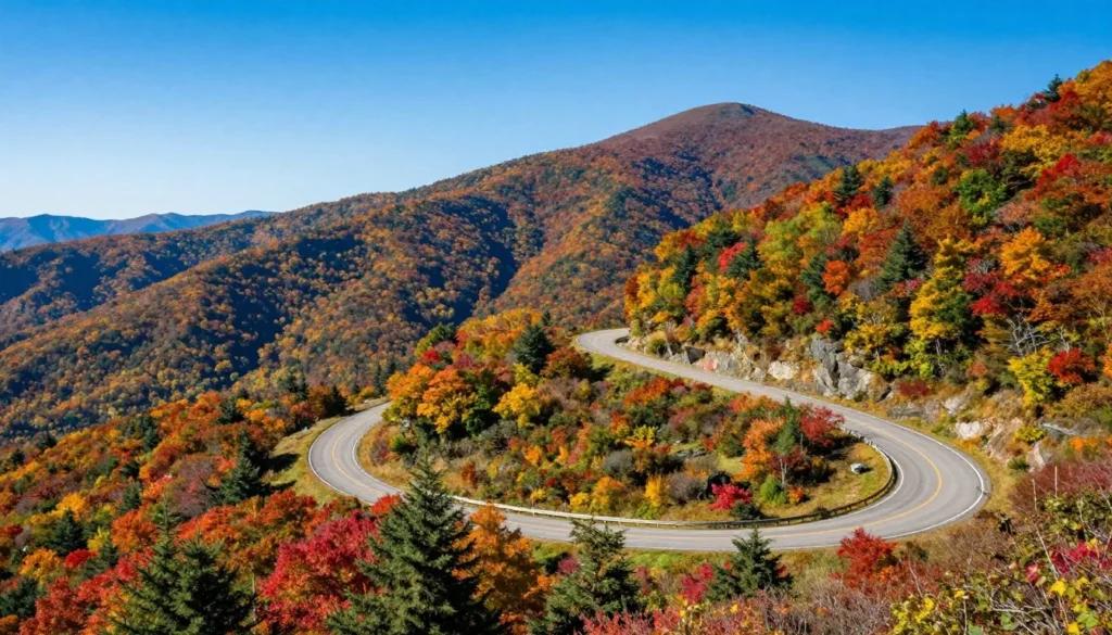 Scenic Blue Ridge Parkway winding through North Carolina mountains