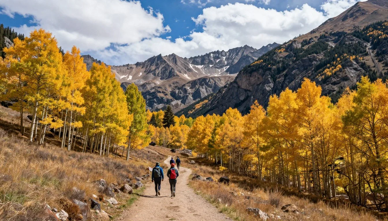 Scenic-Colorado-mountain-valley-with-aspen-trees-and-hiking-trail-leading-toward-distant-peaks Scenic Colorado mountain valley with aspen trees and hiking trail leading toward distant peaks