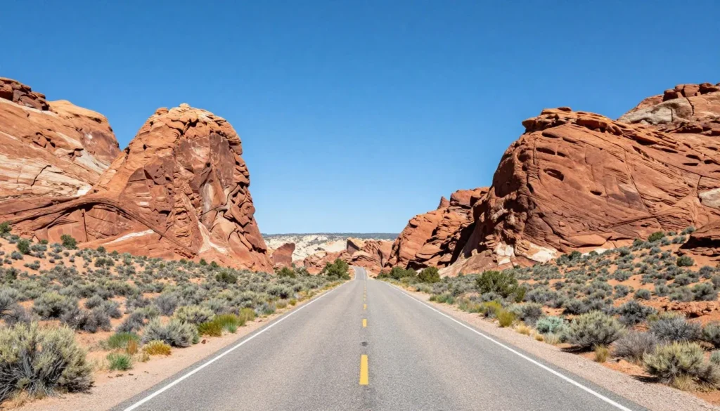 Scenic Highway 12 winding through Grand Staircase with red rock formations and desert landscape