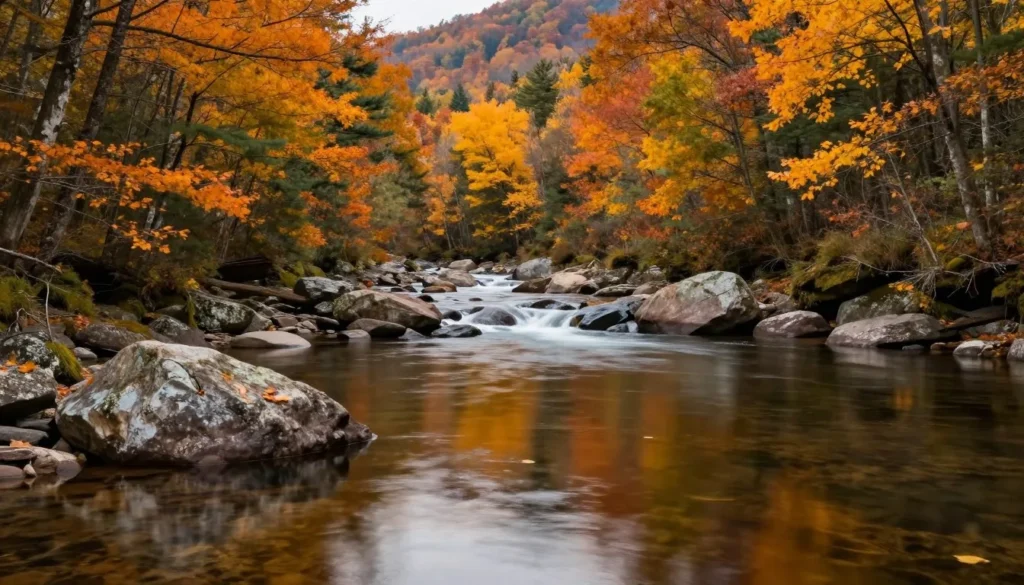 Scenic Little Pigeon River with autumn foliage