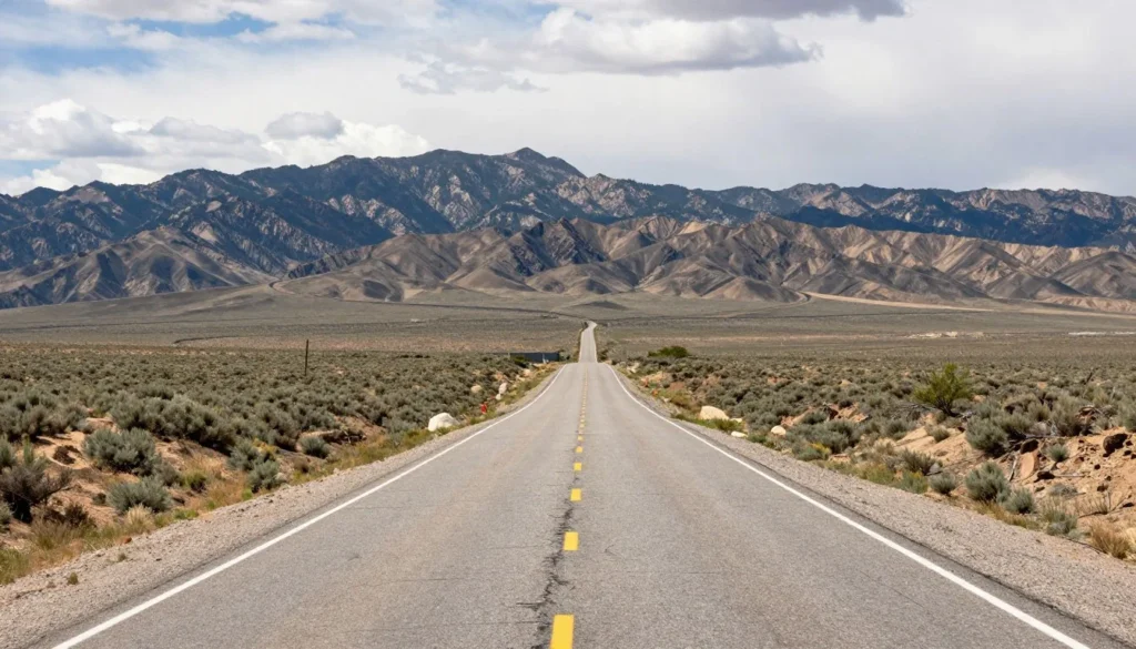 Scenic Nevada highway winding through mountains toward distant destinations