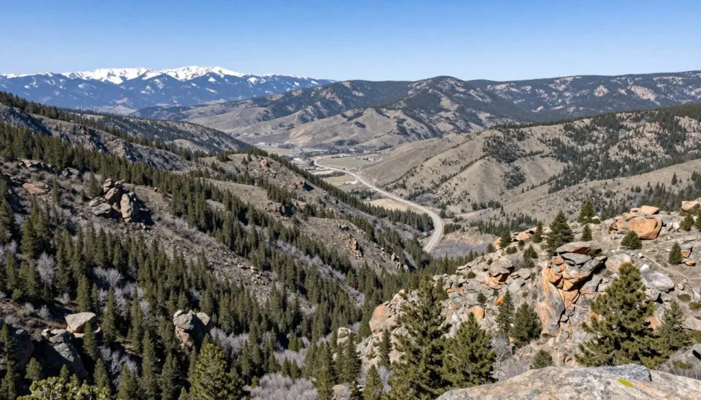 Scenic mountain landscape near Royal Gorge with winding roads through Colorado terrain Scenic mountain landscape near Royal Gorge with winding roads through Colorado terrain