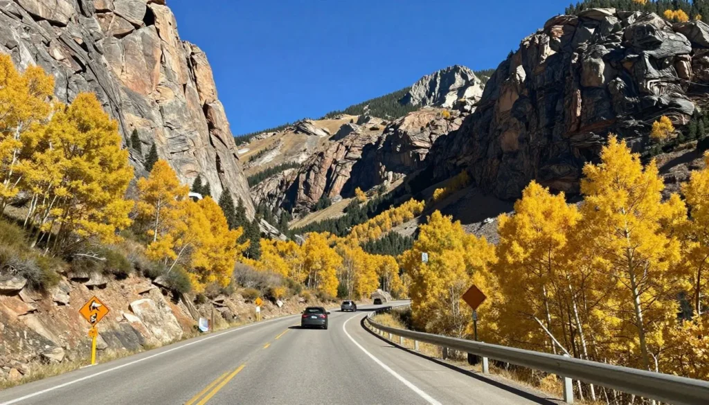 Scenic mountain road approaching Ouray Colorado through San Juan Mountains Scenic mountain road approaching Ouray Colorado through San Juan Mountains