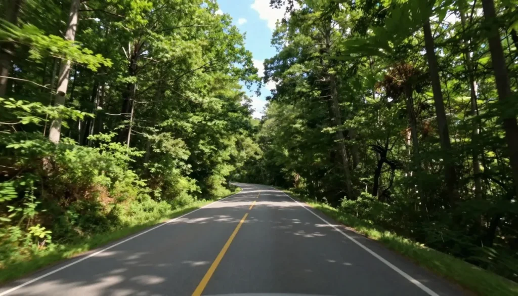 Scenic mountain road leading to Cedar Island Tennessee through forest