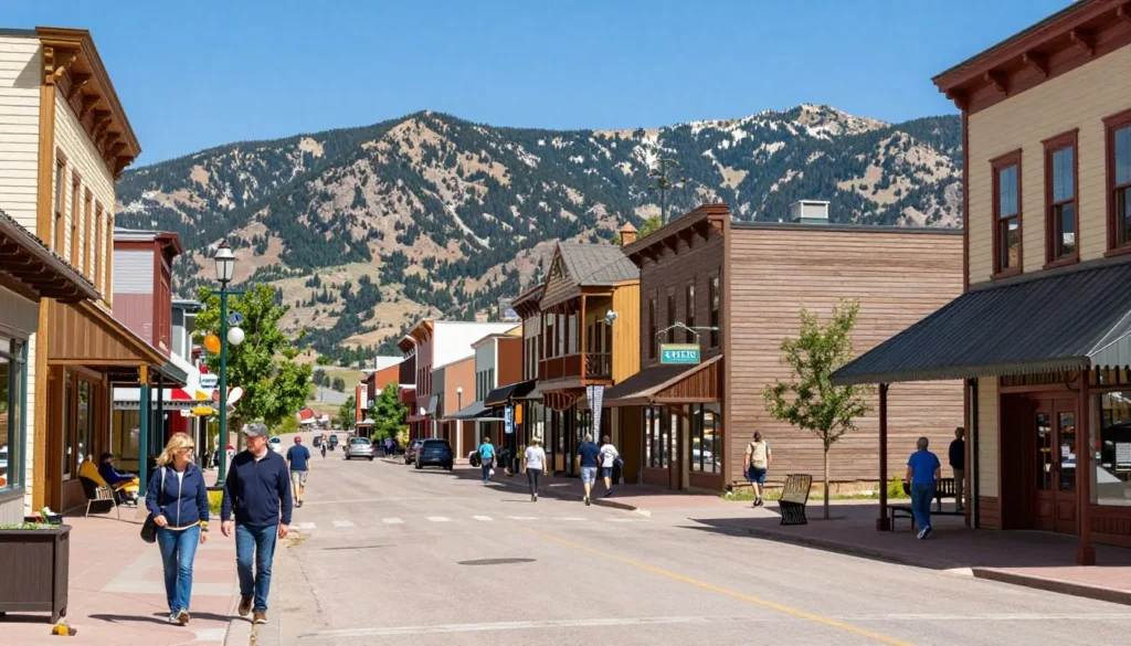 Scenic mountain town street in southern Colorado near Lathrop State Park