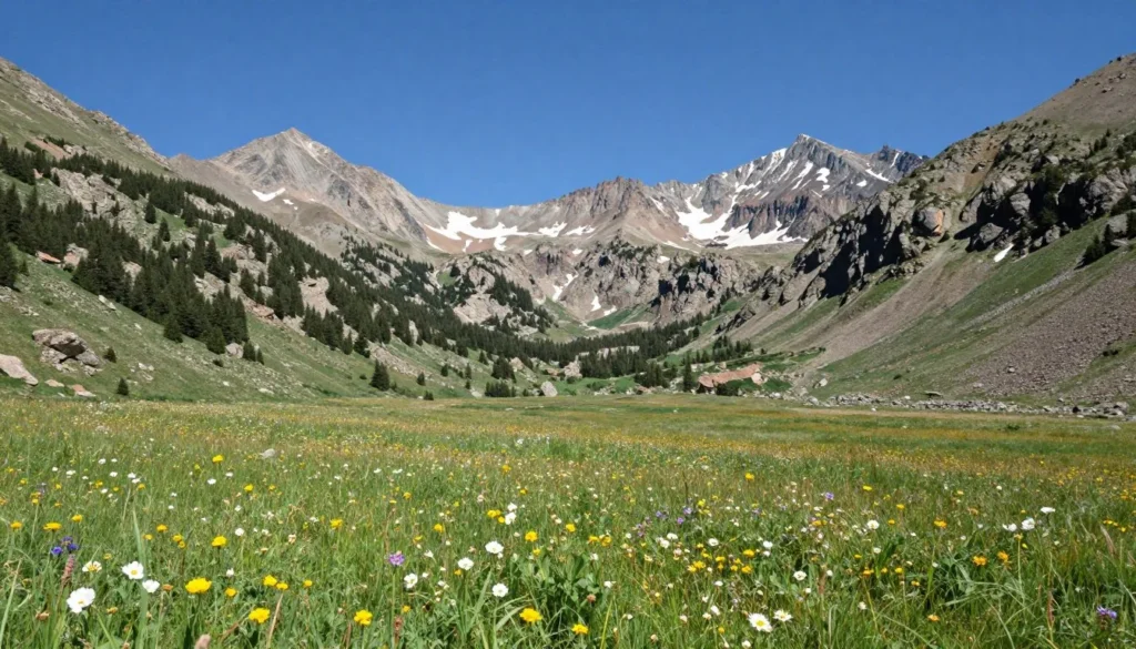 Scenic mountain valley approach to Mount Lincoln Colorado with alpine meadows and peaks