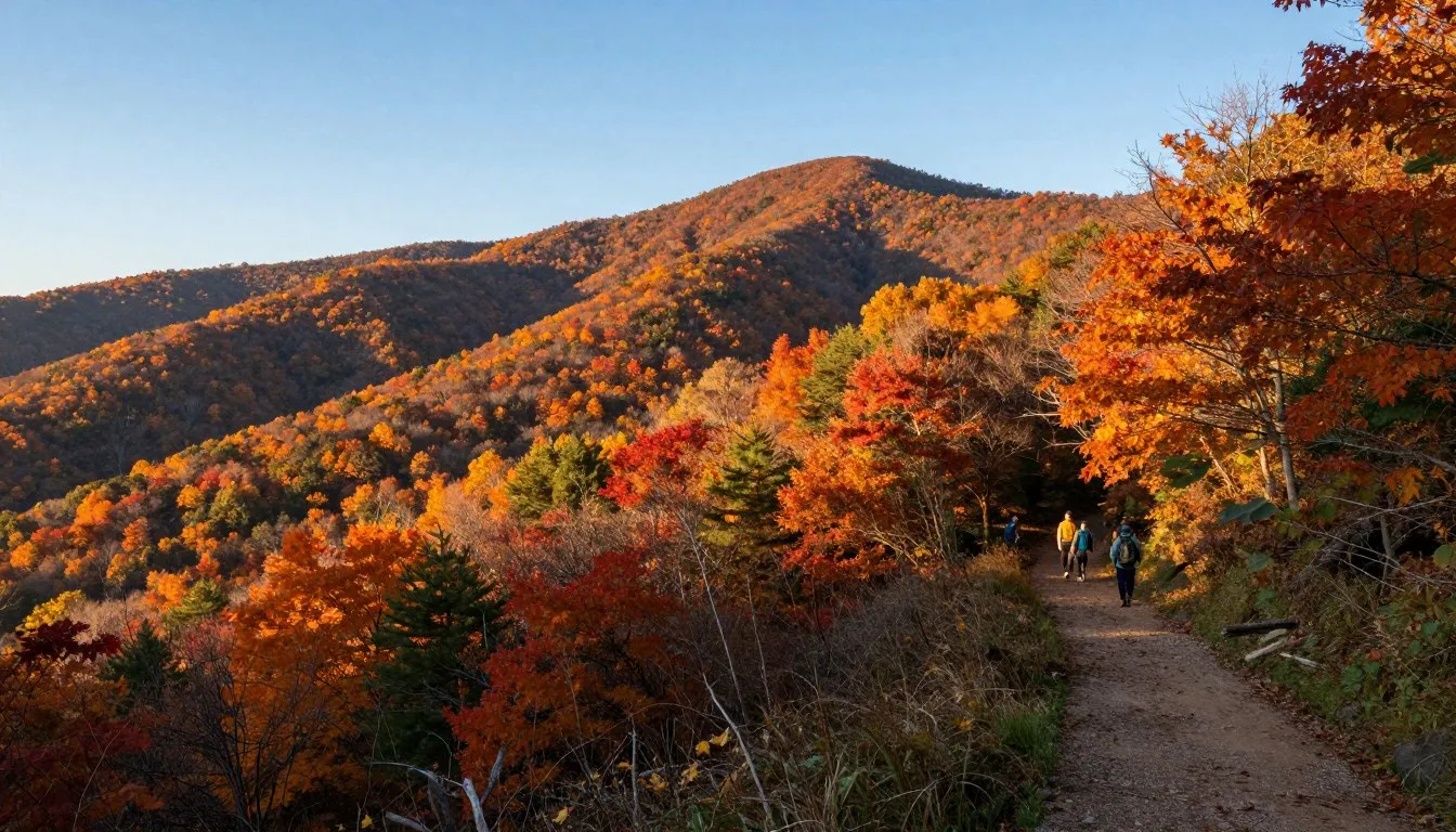 Scenic mountain view in Cherokee National Forest Tennessee with fall foliage and hiking trails