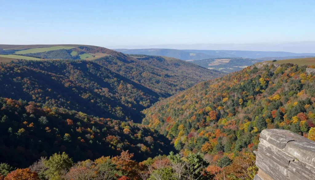 Scenic overlook of Cumberland Plateau landscape with valleys and ridges