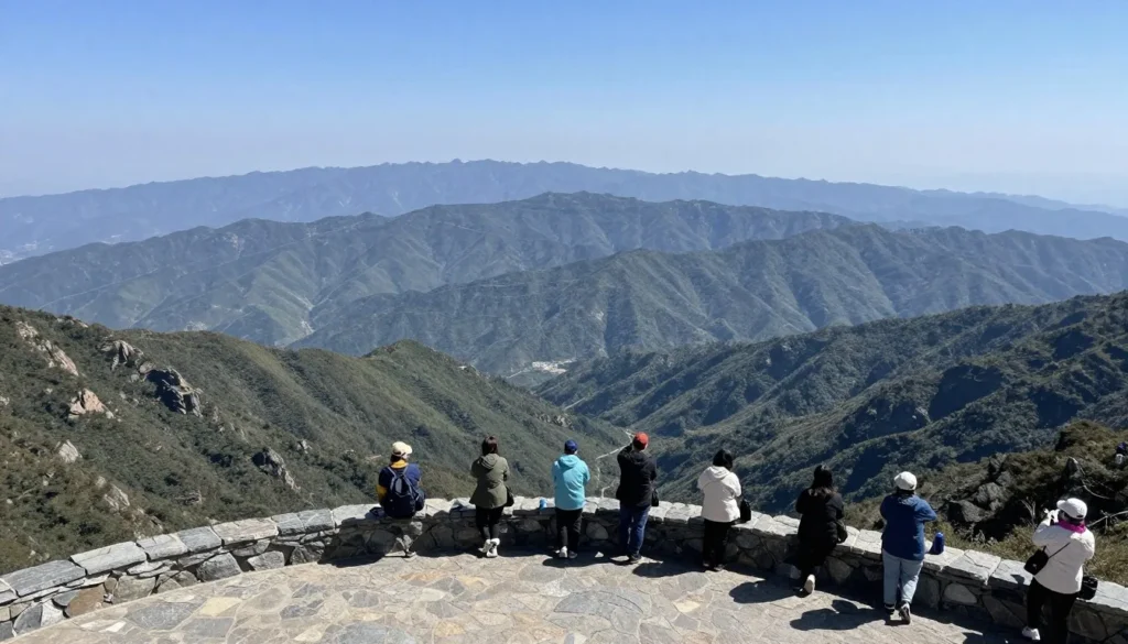 Scenic overlook viewing platform on Cherohala Skyway with mountain ranges extending to horizon