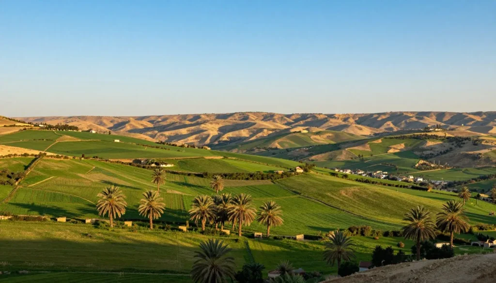 Scenic view of Jordan Valley landscape near Beit Shean with green fields and distant mountains