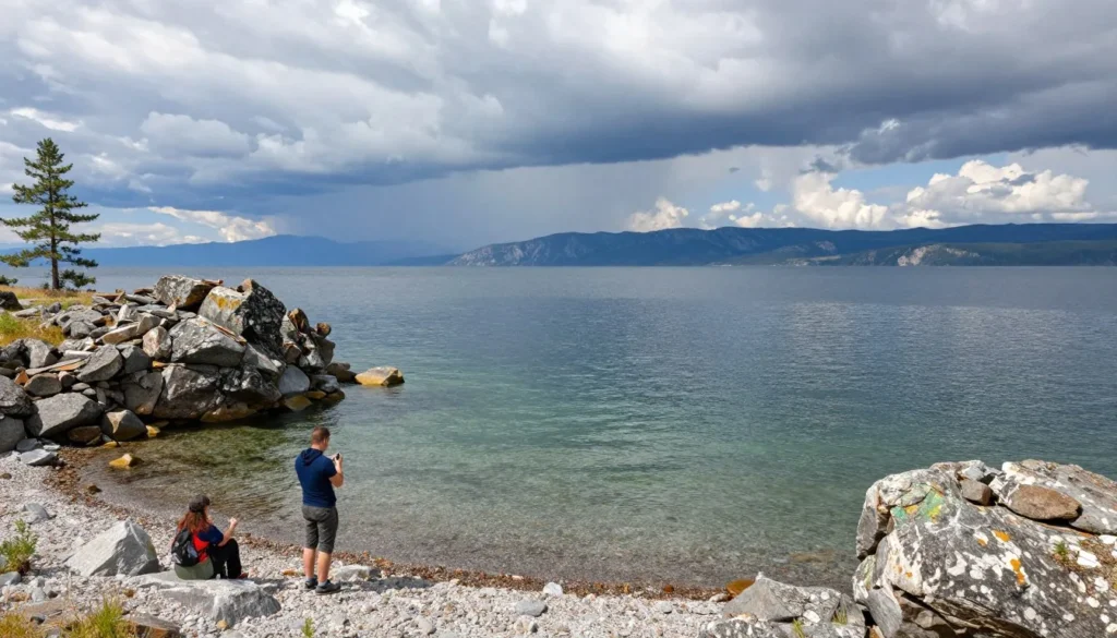 Scenic view of Lake Baikal from Zabaykalsky Krai border region