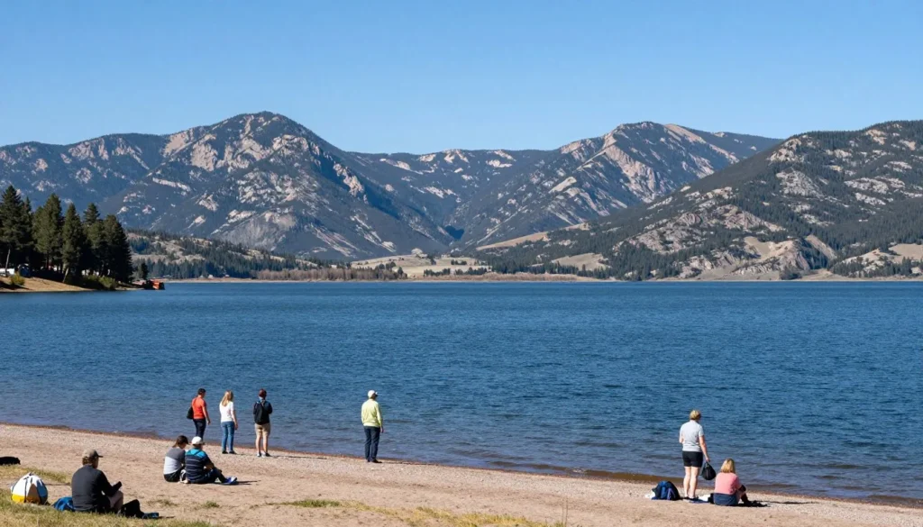 Scenic view of Lake Pueblo State Park with mountains in background Scenic view of Lake Pueblo State Park with mountains in background