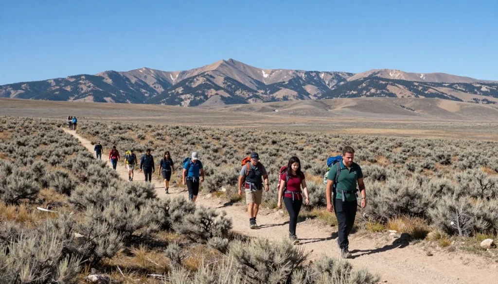 Scenic view of Piceance Basin Uplands Colorado with diverse group of hikers