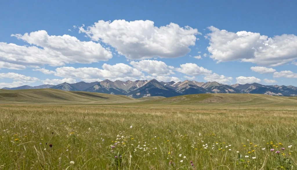Scenic view of prairie grasslands with mountains in background at Rocky Mountain Arsenal Wildlife Loop Colorado Scenic view of prairie grasslands with mountains in background at Rocky Mountain Arsenal Wildlife Loop Colorado