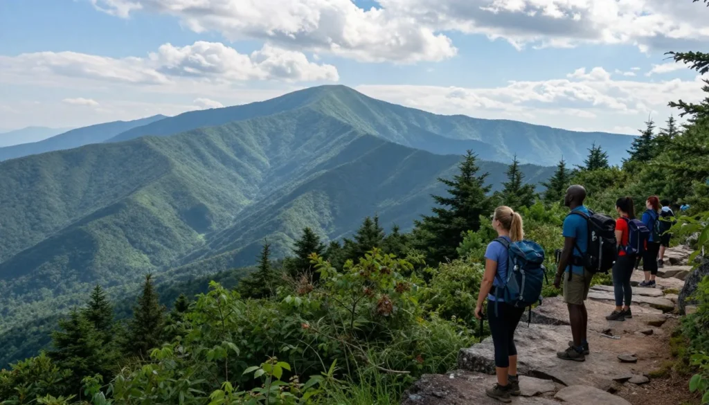 Scenic vista of Great Smoky Mountains National Park from hiking trail