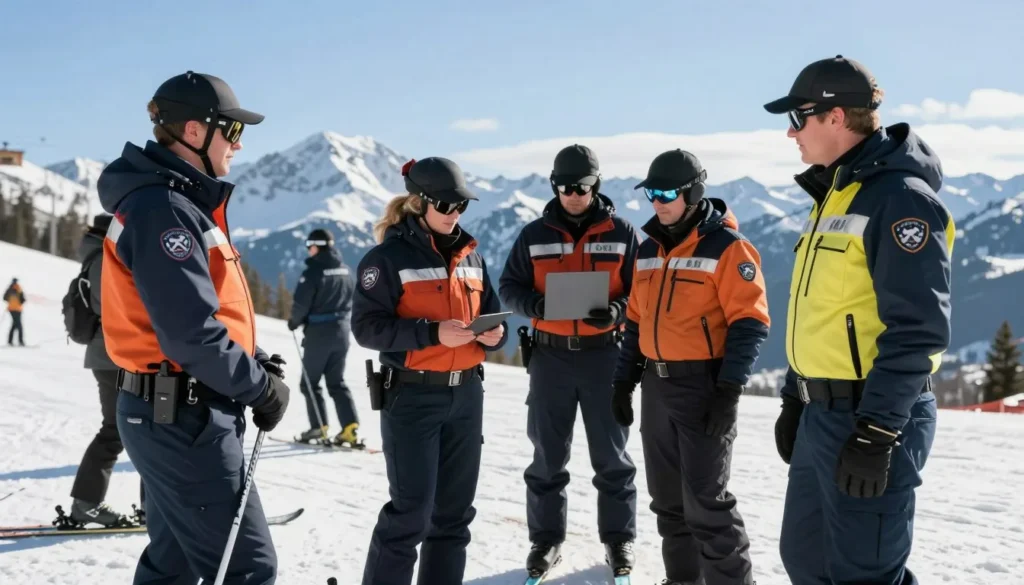 Ski patrol team at Eagle Point Resort ensuring visitor safety Ski patrol team at Eagle Point Resort ensuring visitor safety