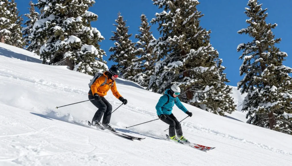 Skiers enjoying powder snow in Big Cottonwood Canyon
