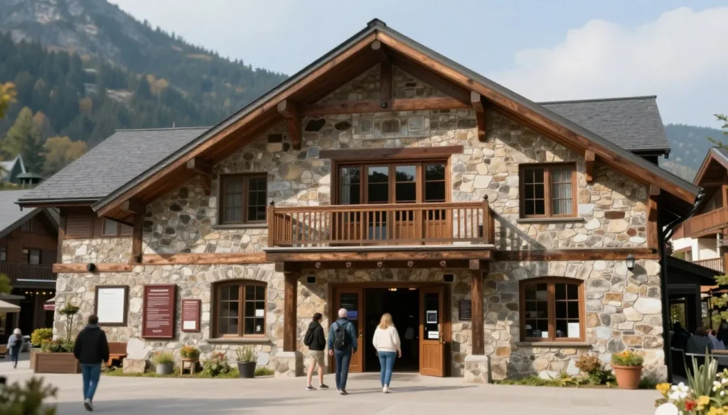Small-town mountain museum exterior with regional history exhibits and cultural displays
