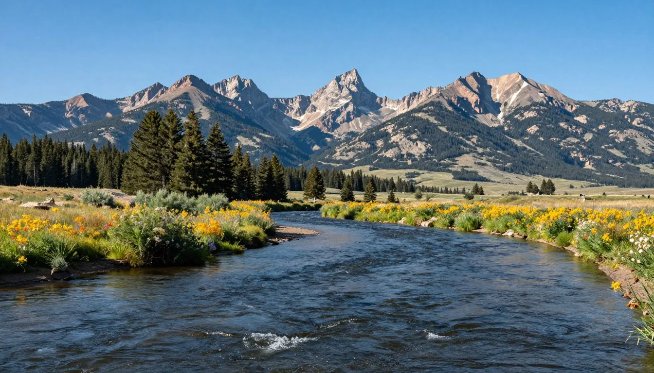 South Platte River Colorado scenic landscape with mountain backdrop