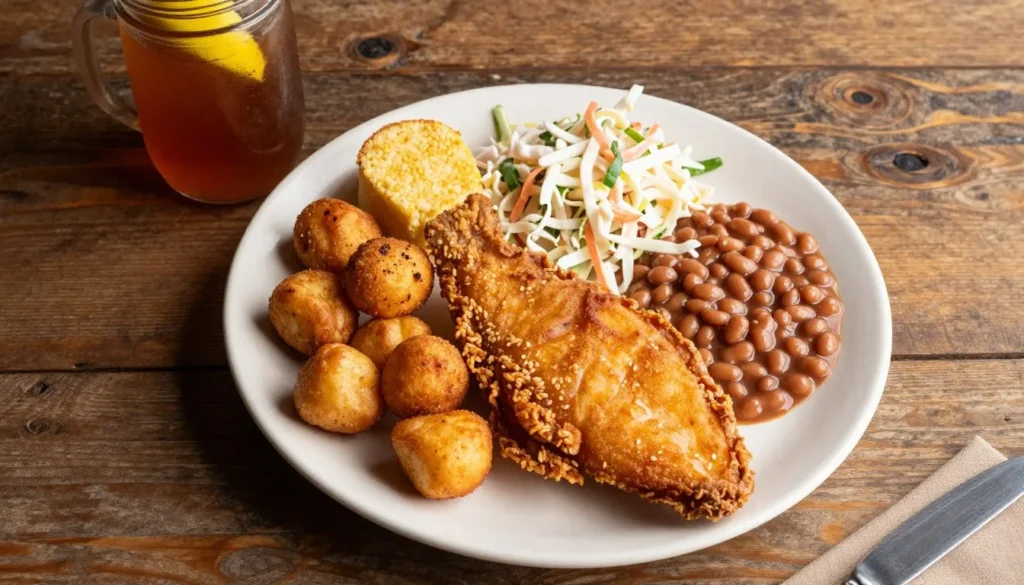 Southern Tennessee cuisine featuring fried catfish and traditional sides