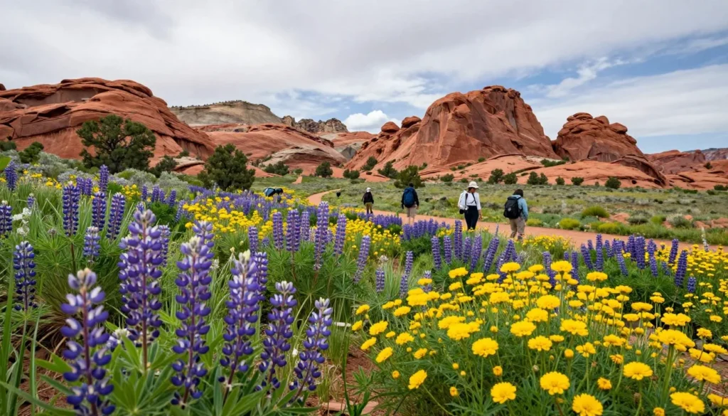 Spring wildflowers blooming among red rocks at Bears Ears National Monument