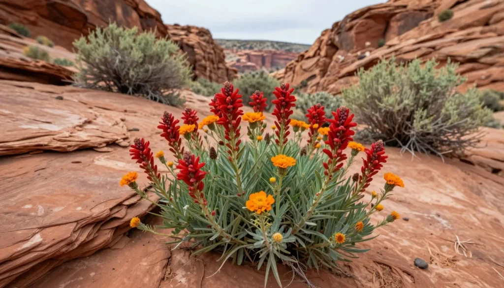 Spring wildflowers blooming among red rocks in McElmo Canyon Spring wildflowers blooming among red rocks in McElmo Canyon