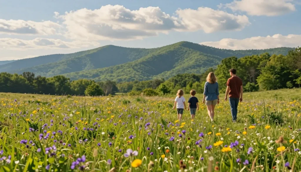 Spring wildflowers blooming in Cedar Island Tennessee meadow