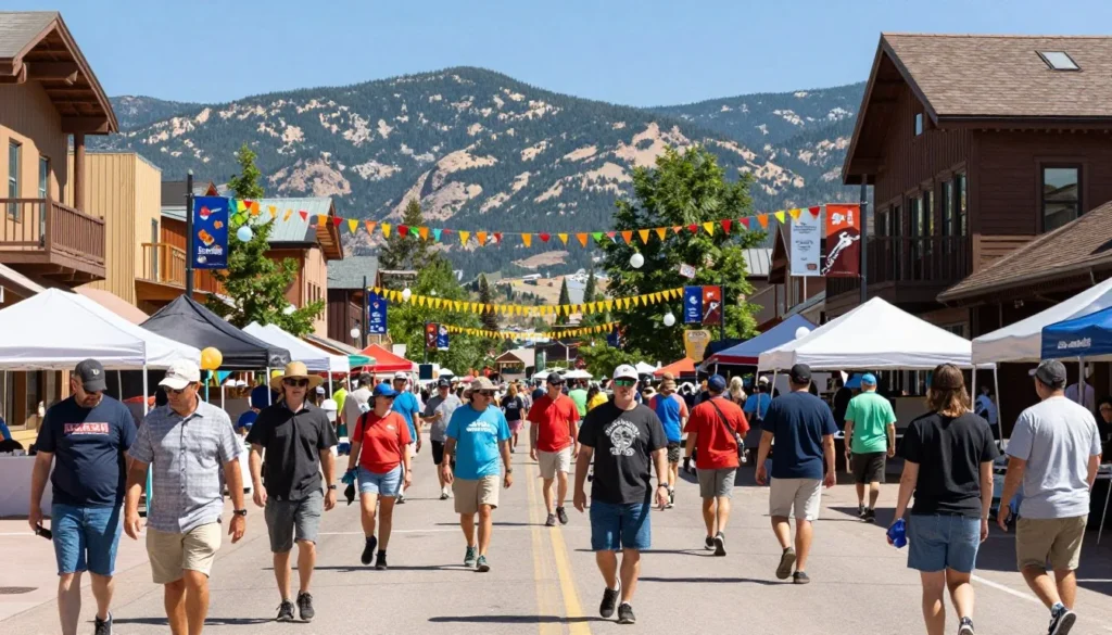 Steamboat Springs downtown celebration with mountain backdrop