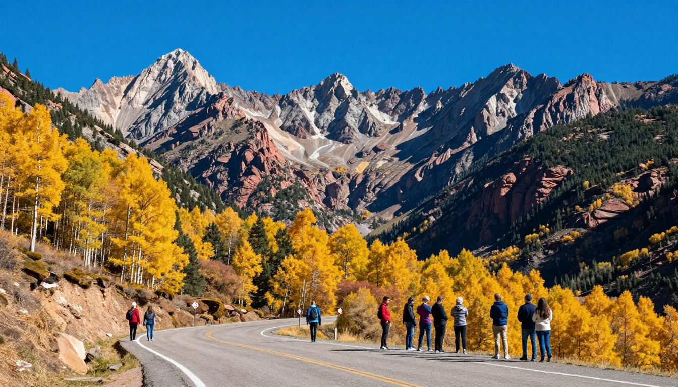 Stunning-mountain-vista-along-San-Juan-Skyway-with-golden-aspen-trees-and-red-rock-formations Stunning mountain vista along San Juan Skyway with golden aspen trees and red rock formations under brilliant blue sky