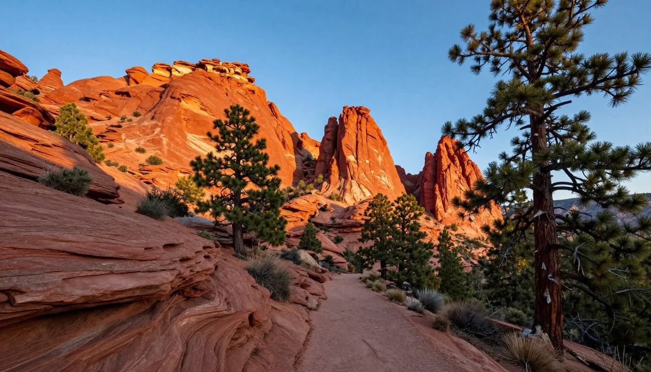 Stunning-red-rock-formations-and-towering-ponderosa-pine-trees-in-Dixie-National-Forest-Utah Stunning red rock formations and towering ponderosa pine trees in Dixie National Forest Utah