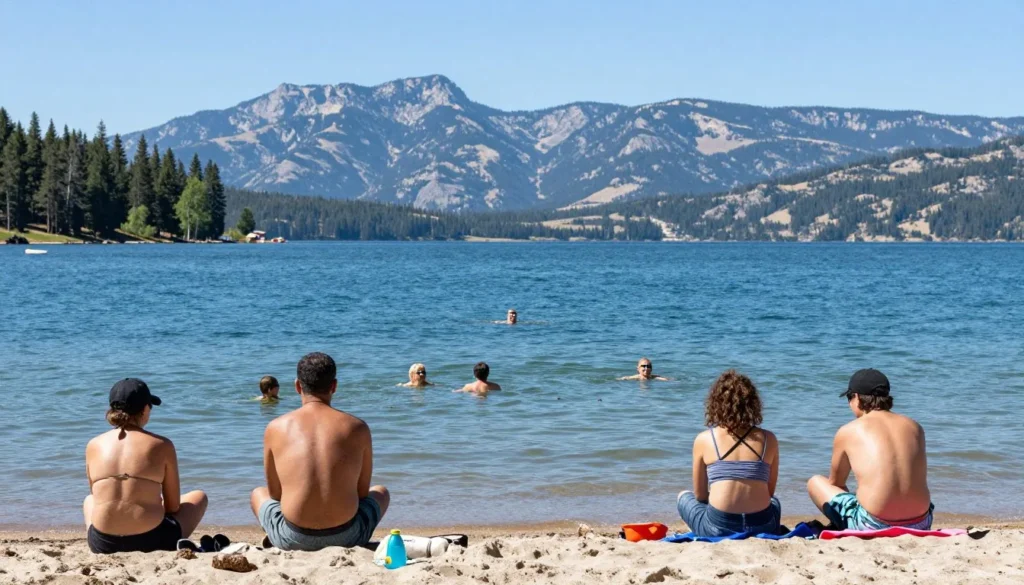 Summer visitors swimming at San Luis Lakes Colorado