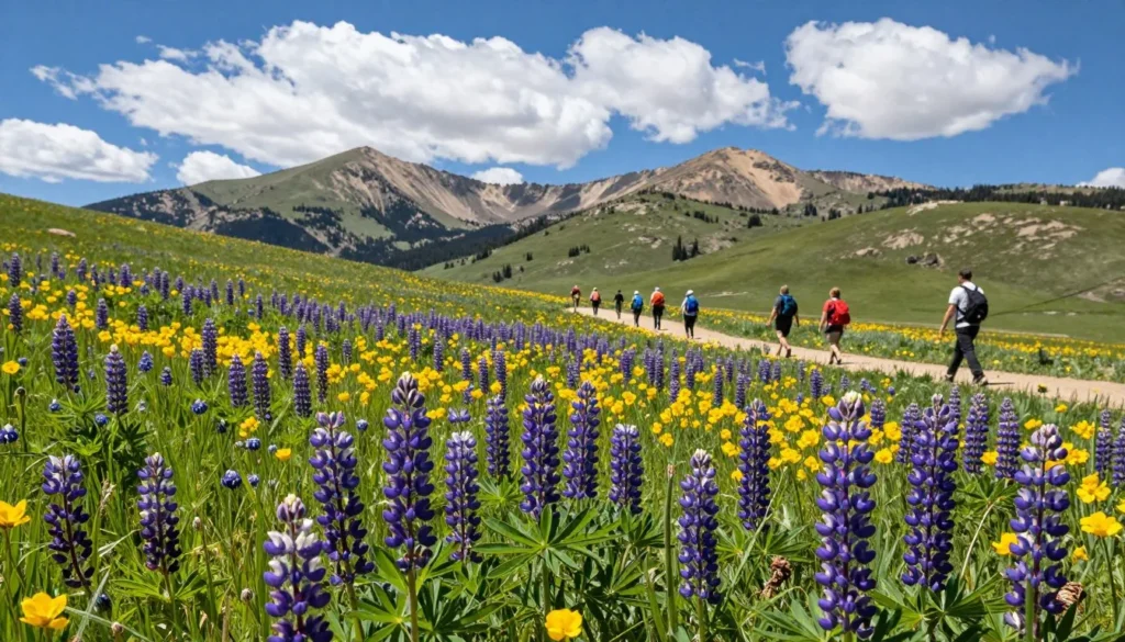 Summer wildflower meadow in La Garita Caldera area with San Juan Mountains backdrop Summer wildflower meadow in La Garita Caldera area with San Juan Mountains backdrop