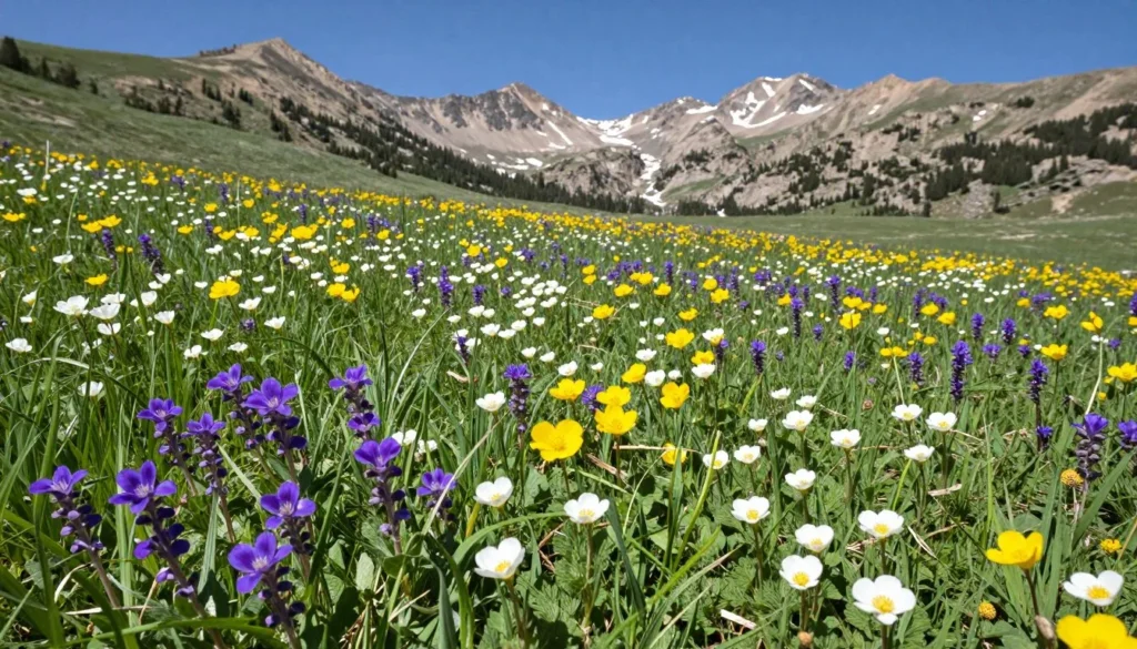 Summer wildflowers blooming in Colorado alpine meadow