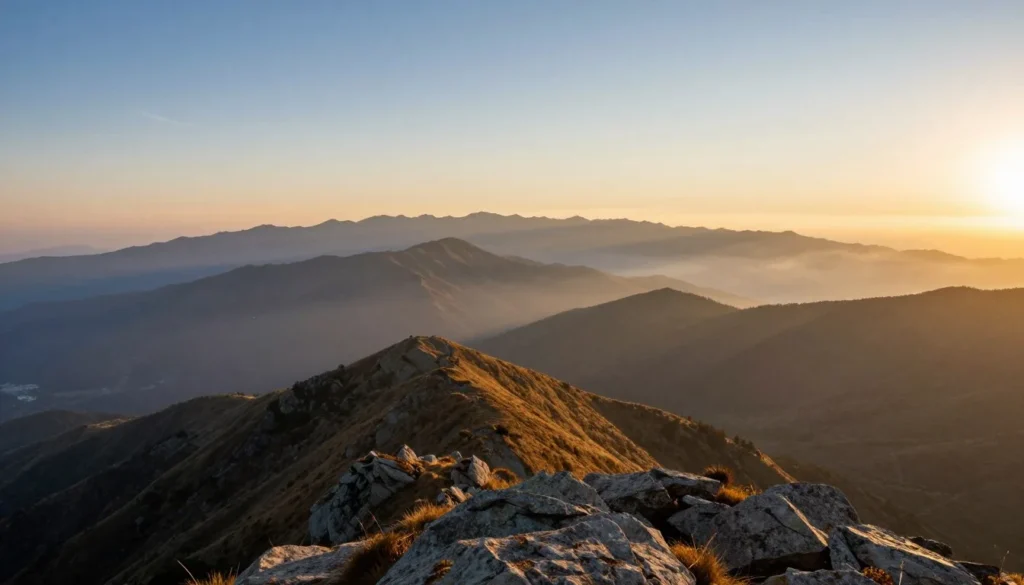 Sunrise over mountain ridges from Cherohala Skyway viewpoint