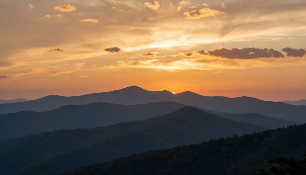 Sunset over Great Smoky Mountains from Cedar Island Tennessee viewpoint