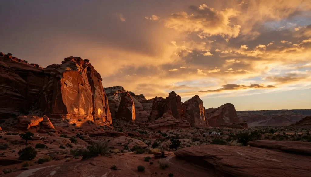 Sunset over Indian Creek Utah red rock landscape Sunset over Indian Creek Utah red rock landscape