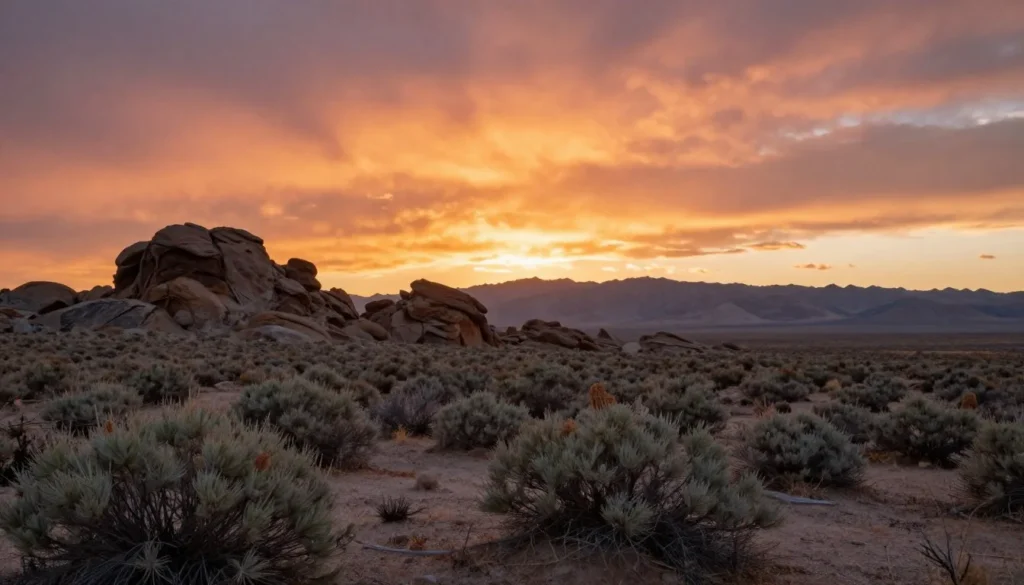 Sunset over Round Mountain Recreation Area Nevada desert landscape Sunset over Round Mountain Recreation Area Nevada desert landscape