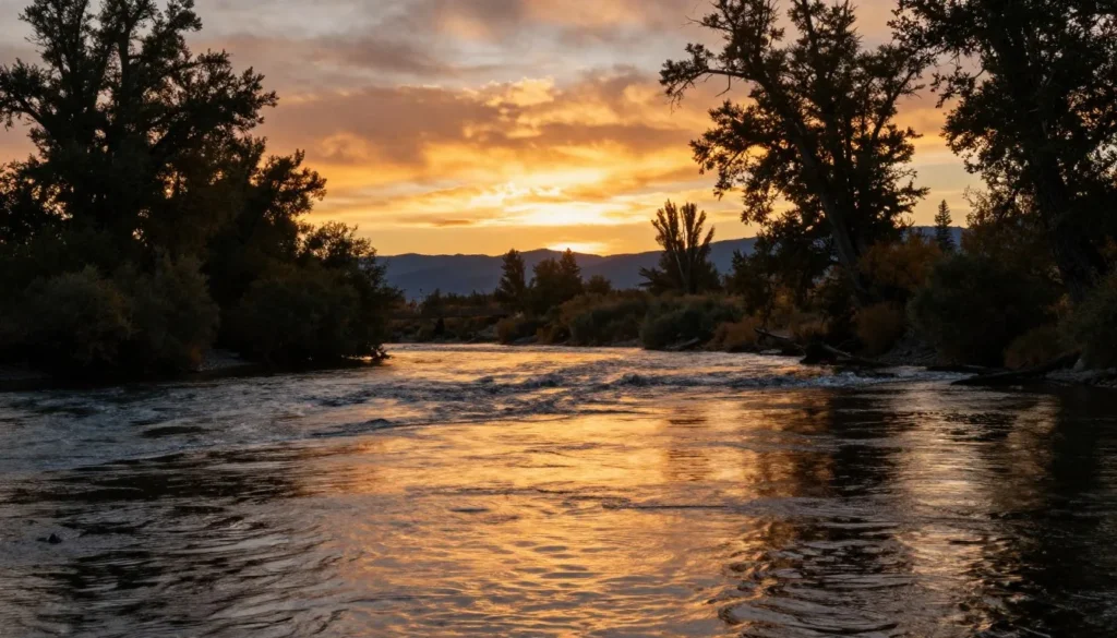Sunset view over Truckee River at Oxbow Nature Study Area