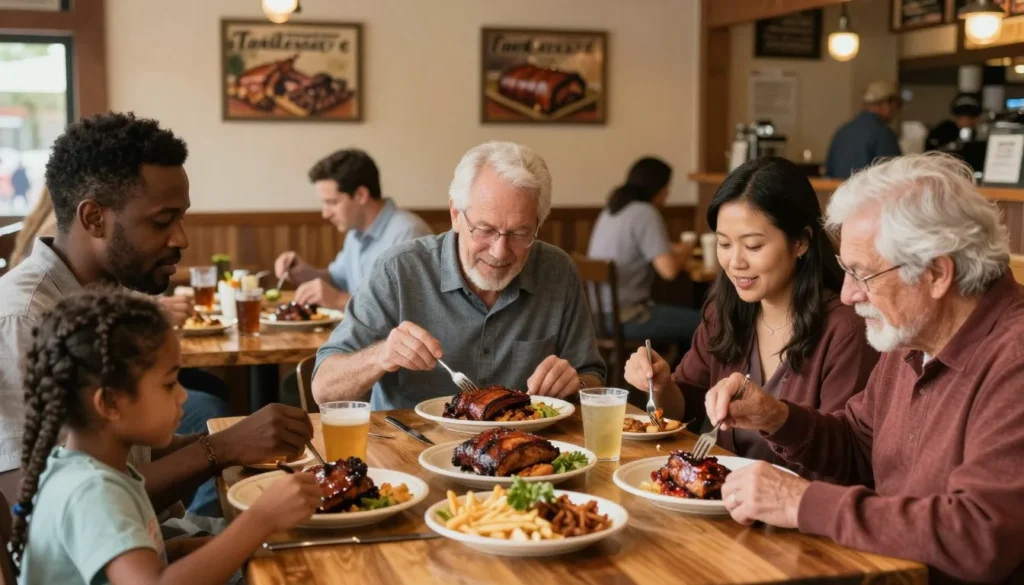 Tennessee barbecue restaurant interior with diverse diners