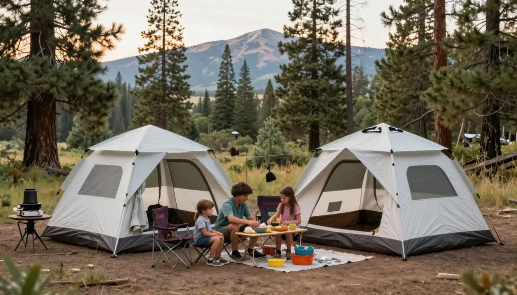 Tent camping setup at Fish Lake campground Tent camping setup at Fish Lake campground