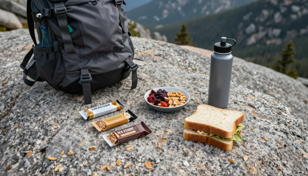 Trail lunch spread with Colorado mountain views