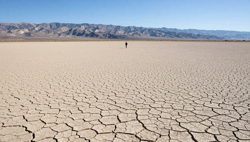 Vast Ivanpah Dry Lake bed with distant mountains