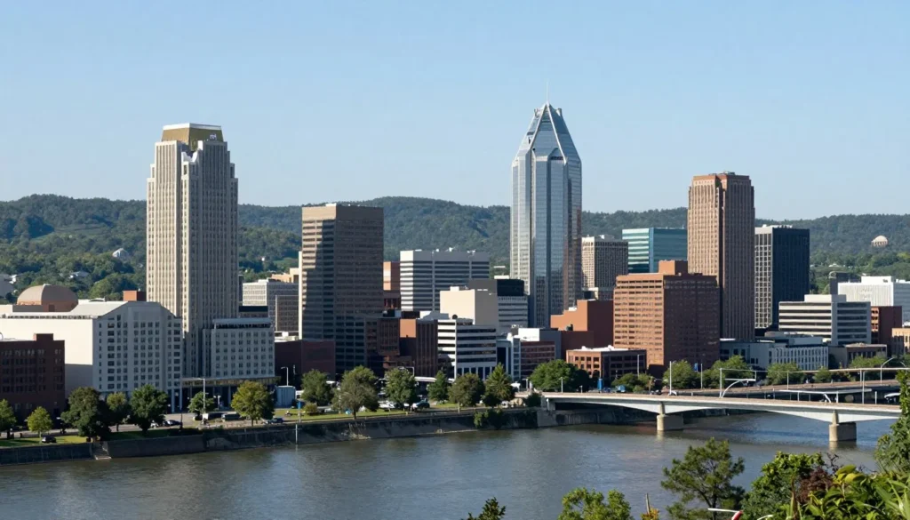 View of Chattanooga city skyline from across river