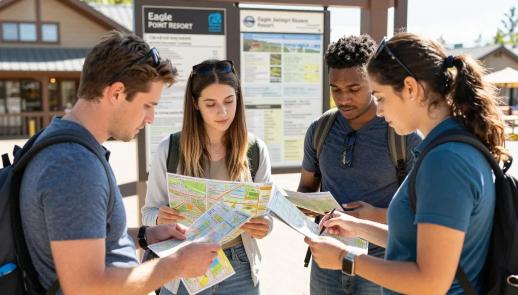 Visitors consulting information resources at Eagle Point Resort area Visitors consulting information resources at Eagle Point Resort area