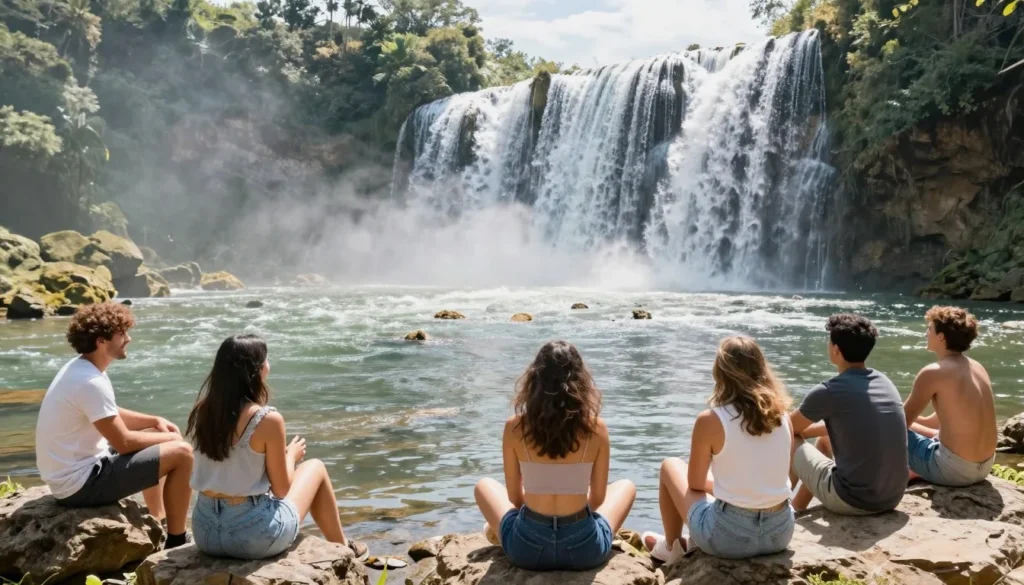 Visitors enjoying scenic view at Blue Hole Falls Tennessee