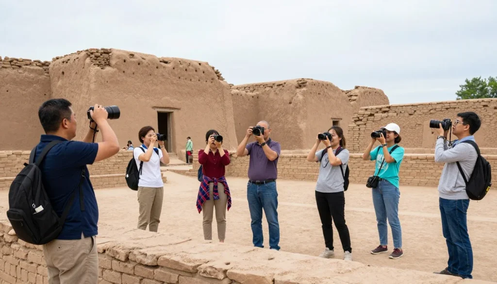 Visitors photographing Fort Churchill ruins with enthusiasm