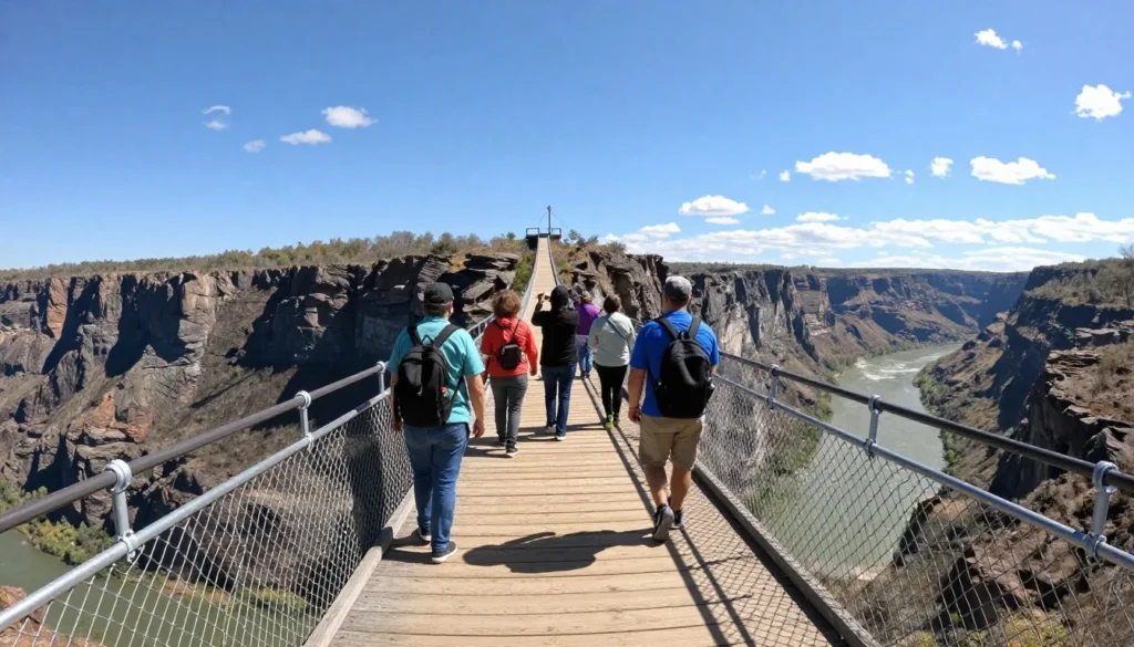 Visitors walking on Royal Gorge Bridge with canyon views