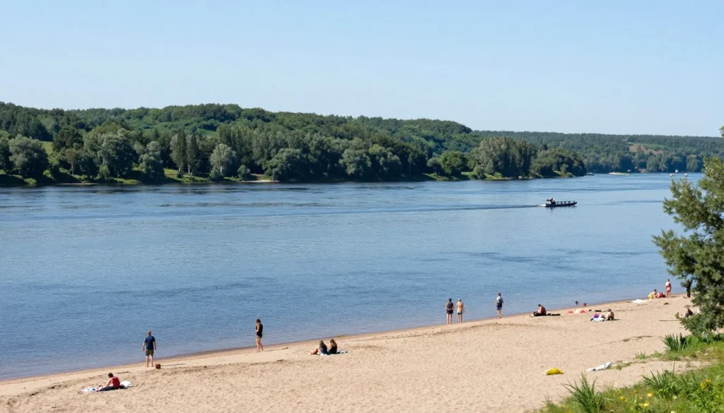 Volga River scenic view with riverbank and forests