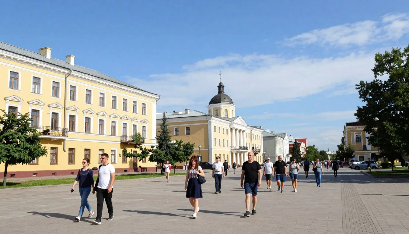 Voronezh Oblast travel guide showcasing the historic city center with colorful buildings
