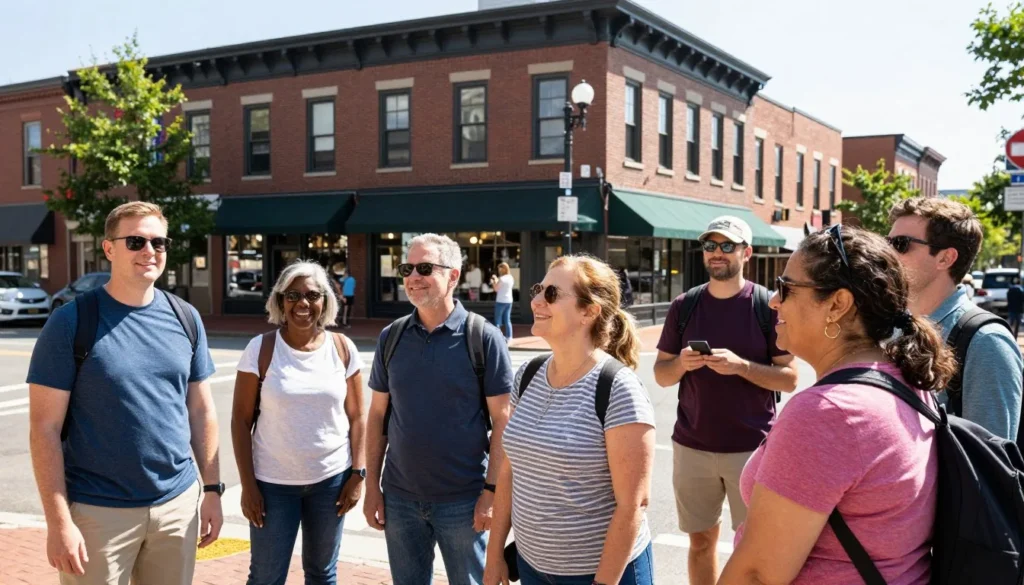 Waterbury Connecticut happy tourists exploring downtown Waterbury Connecticut happy tourists exploring downtown